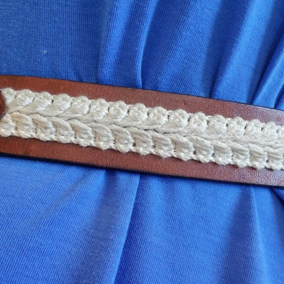 Vintage Brown Leather Boho Belt Embroidered Brass - Picture 3 of 7